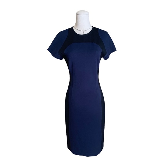 St. John Color Block Knit Fitted Sheath Dress Navy & Black sz 2 - Picture 1 of 8